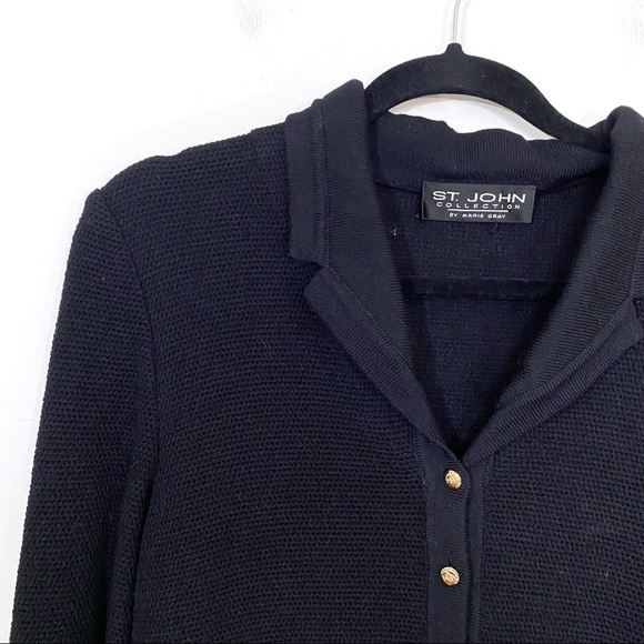 St. John Collection Black Knit Gold Button Front Jacket - Picture 2 of 6